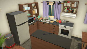 Unpacking furniture set items including shelves boxes and room dividers in Paralives build mode